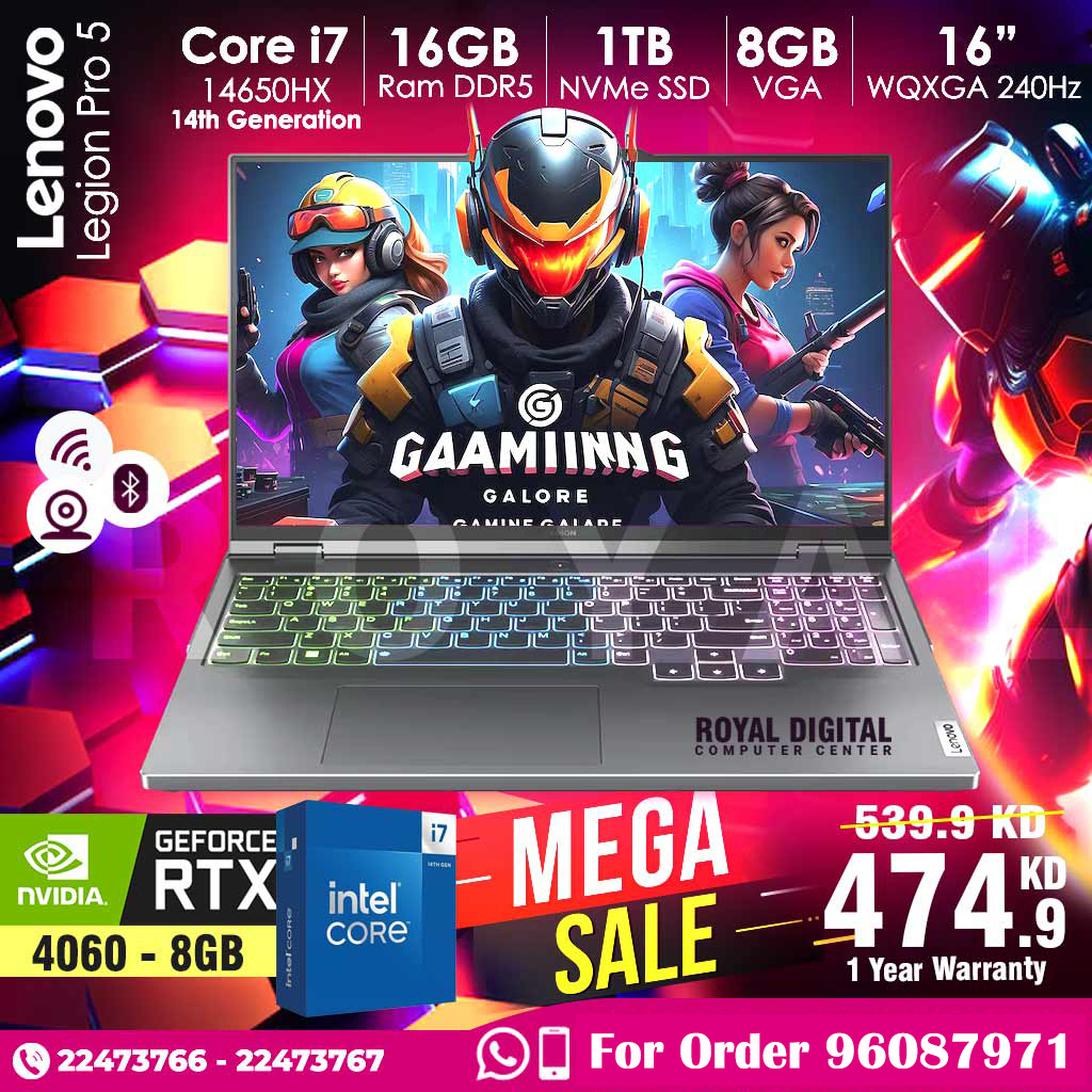 Lenovo Legion Pro 5 Core i7 14th Gen 16GB 1TB SSD RTX4060 8GB VGA 15.6inch FHD 240Hz